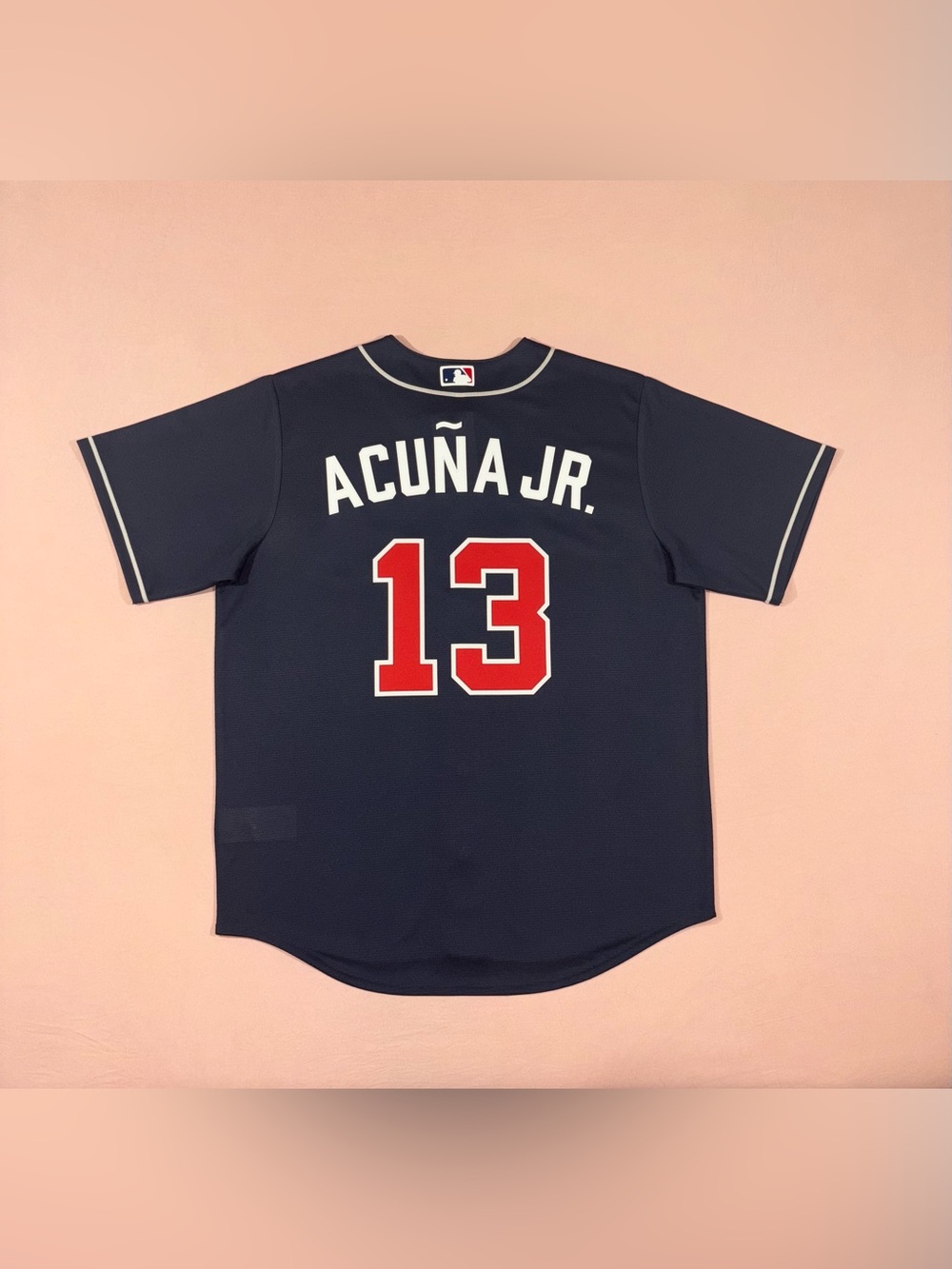 Men’s Nike Atlanta Braves #13 Ronald Acuña Jr. MLB Jersey Navy Blue Size LARGE